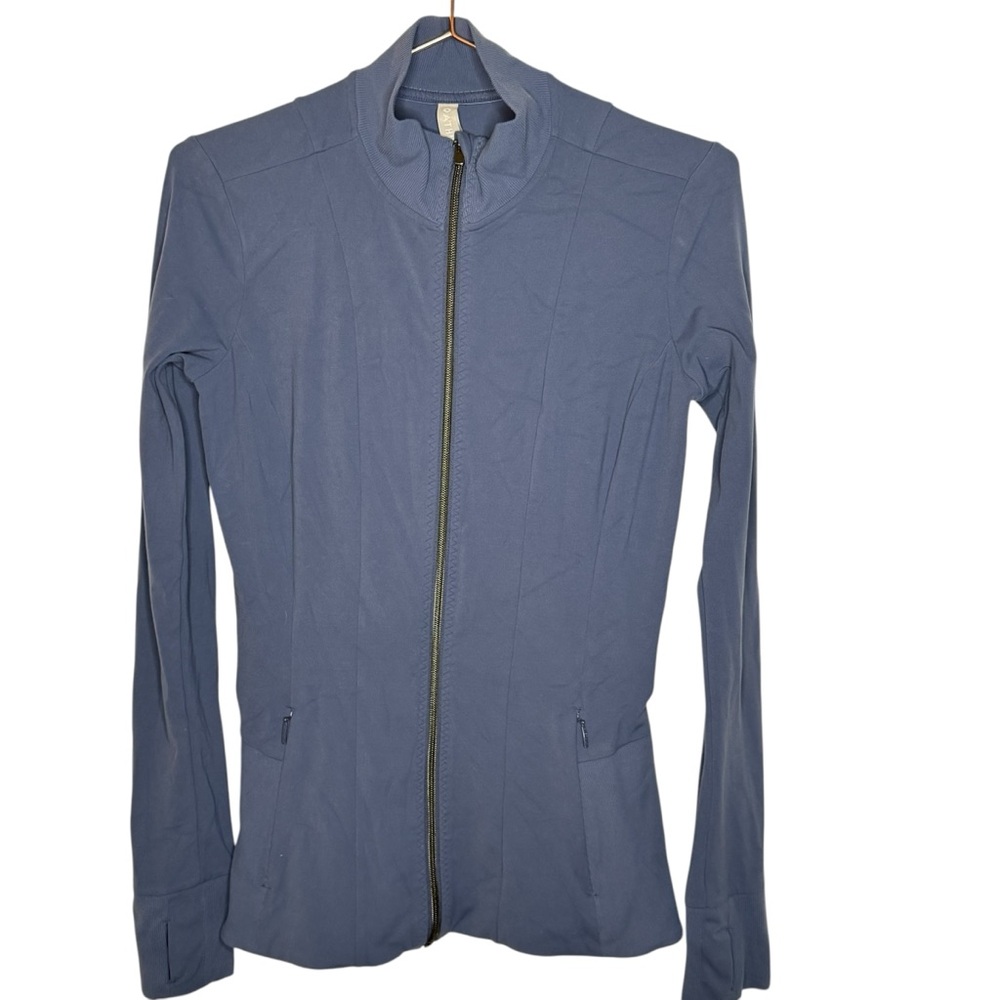 Athleta Shanti Salutation Jacket Zippered Iron Blue Powervita Workout Tall - Picture 2 of 10